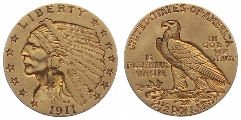 USA 2½ Dollar Indian Head Goldmünze Quarter Eagle